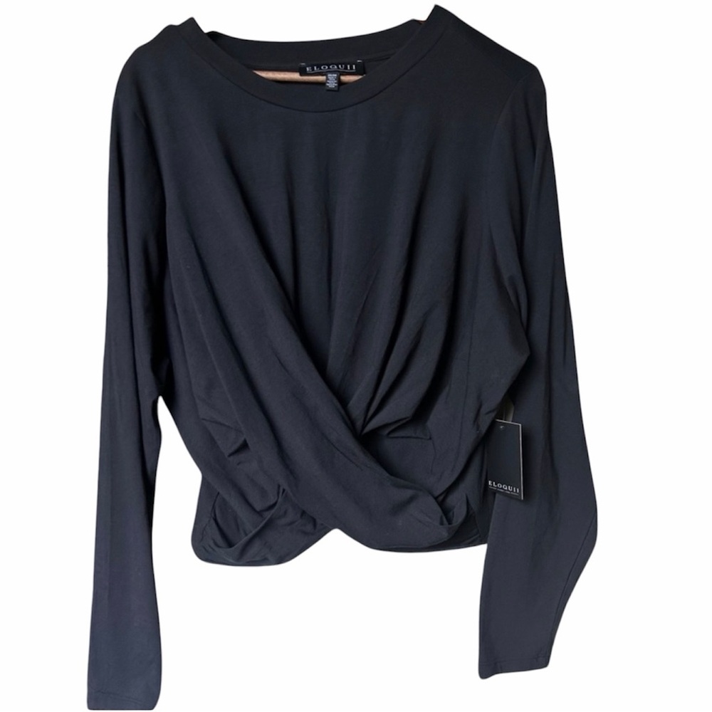 NWT ELOQUII Black Twist Front Long Sleeve Crew Neck Top Size 22/24 (3X)